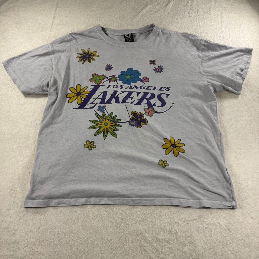 Ultra Game Los Angeles Lakers T-Shirt Mens Large Grey Good Floral Graphic NBA
